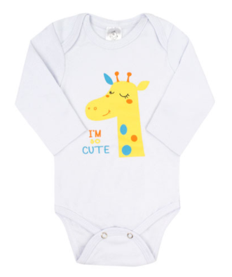 Body Bebê Ribana Manga Longa Branco Girafinha (P/M/G) - Sorriso Kids