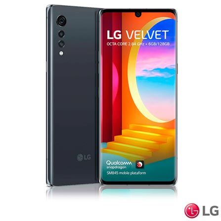 Smartphone Velvet Aurora Gray LG, com Tela de 6,8", 4G, 128GB e Câmera Tripla 48 MP + 8 MP + 5 MP